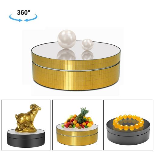 12cm 360 Degree Rotating Turntable Mirror Electric Display Stand - Gold - 1