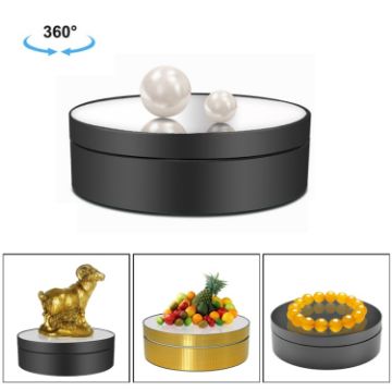 12cm 360 Degree Rotating Turntable Mirror Electric Display Stand - Black - 1