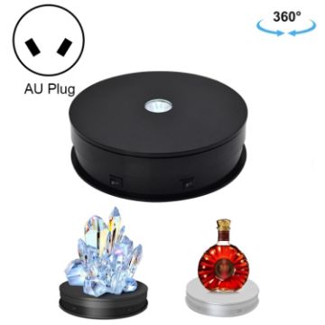 20cm Electric Rotating Turntable Display Stand LED Light - Black - 1