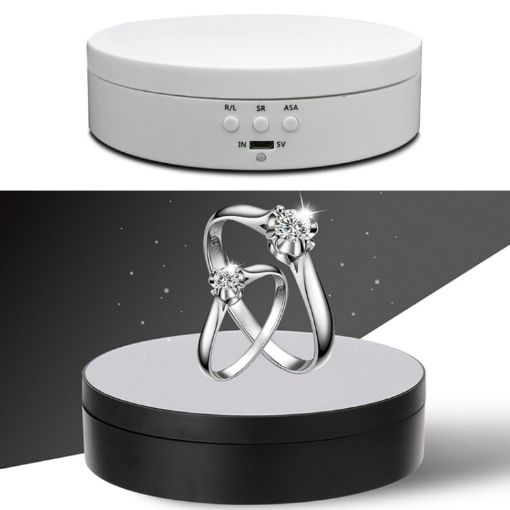 13.8cm USB Charging Smart 360 Degree Rotating Turntable Display Stand - White - 1