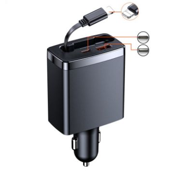 Car Retractable Charger 1-3 Cigarette Lighter, 8 Pin Interface - 1