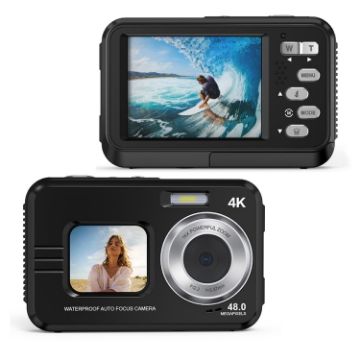 Waterproof 48MP HD Dual Screen Outdoor Sports Camera EU Plug - Black - 1