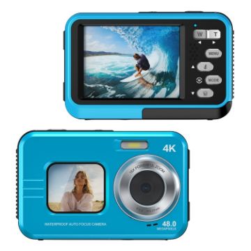 WDC901 Waterproof 48MP HD Dual Screen Camera UK Plug (Blue) - 1