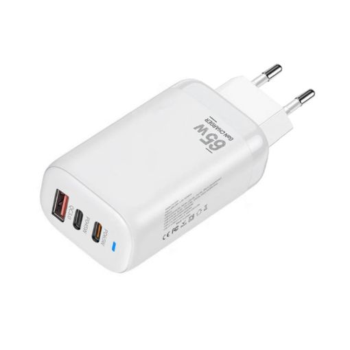 TE-65W GaN PD65W Dual USB-C+USB-A Laptop/Tablet Adapter EU Plug White - 1