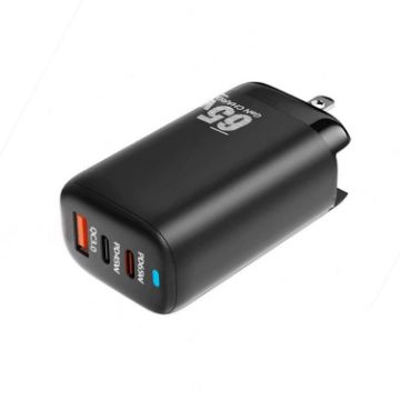 TE-65W GaN PD65W Dual USB-C/Type-C+USB-A Adapter - Black - 1