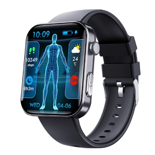 Black Silicone Smart Watch with Bluetooth Calls/ECG/Blood Analysis - 1