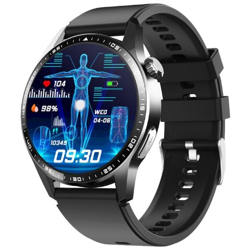 Black Silicone Smart Watch with ECG/Blood Oxygen/Blood Sugar Support - 1
