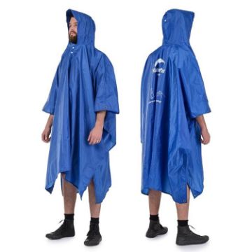 Naturehike 210T Plaid Outdoor Rain Poncho 3 In 1 Canopy - Blue - 1