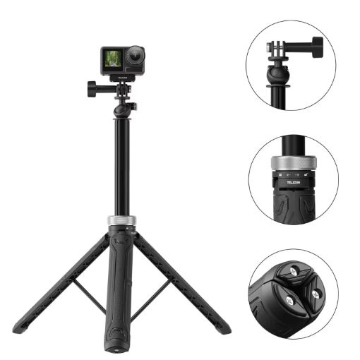 TELESIN 360 Degree Rotation Selfie Stick Tripod for GoPro Hero - Black - 1