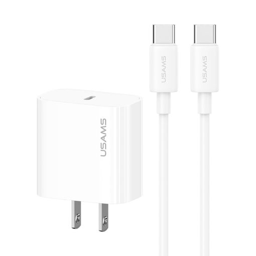 USAMS CC228 20W Fast Charging Charger Set - USB-C to USB-C (US Plug) - 1