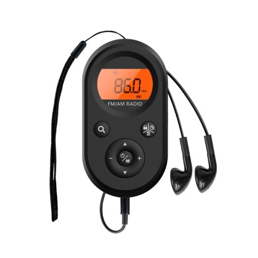 Mini Portable Rechargeable FM/AM Radio With Backlight - Black - 1