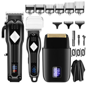 Men Home Hair Salon Hair Clipper Set - 3pcs, High-power, Black - 1