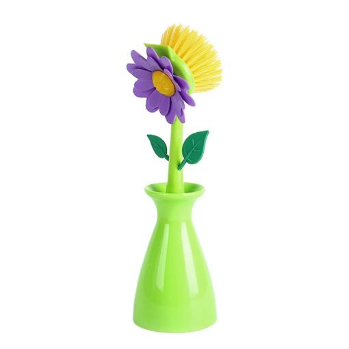 Green Flower Shaped Pot Brush - Kitchen Dishes Sink Stove Cleaning - 1