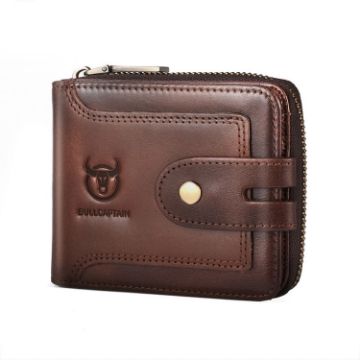 BULL CAPTAIN 232 RFID Anti-Theft Cowhide Men Zipper Wallet - 1