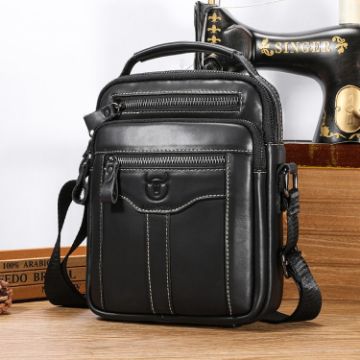 BULL CAPTAIN 0400 Large-Capacity Cowhide Crossbody Bag (Black) - 1