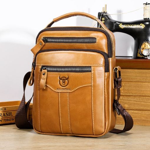 BULL CAPTAIN 0400 Large-Capacity Cowhide Crossbody Bag (Yellow) - 1