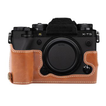 FUJIFILM X-T5 Glossy PU Leather Camera Half Case Base - Brown - 1