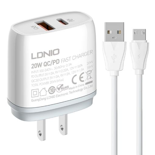 LDNIO Q229 Fast Charger with 1m Cable - US Plug (White) - 1