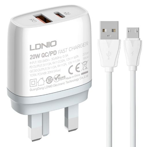 LDNIO Q229 Fast Charger + 1m Cable - UK Plug (White) - 1