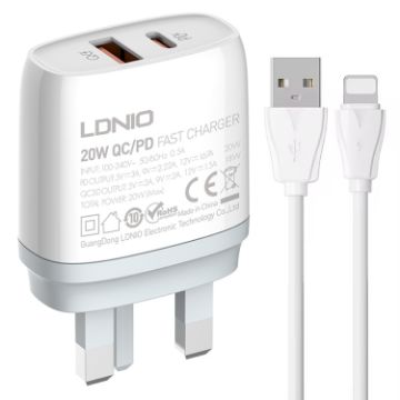 LDNIO Q229 Fast Charger with 1m Cable - UK Plug (White) - 1