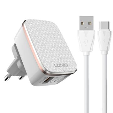 LDNIO A1204Q QC3.0 18W USB Fast Charger with 1m USB-C Cable - 1