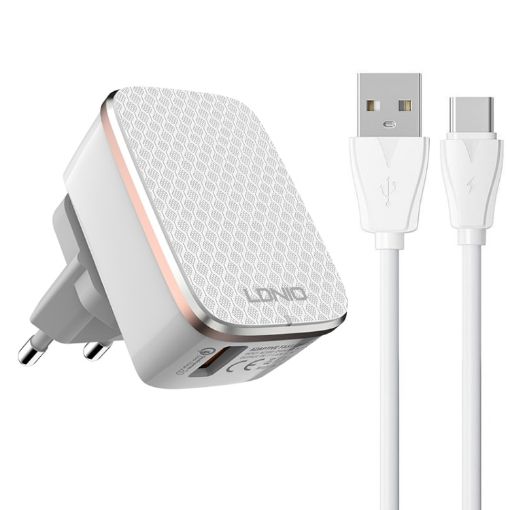 LDNIO A1204Q QC3.0 18W USB Fast Charger with 1m USB-C Cable - 1