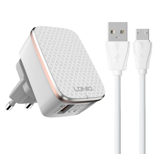 LDNIO A1204Q QC3.0 18W USB Fast Charger with 1m USB to Micro USB Cable - 1