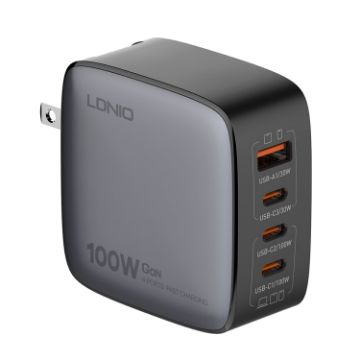 LDNIO Q408 100W GaN USB Charger + 3 USB-C Ports - US Plug - 1