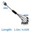 JUNSUNMAY 6 in 1 USB 2.0 to Type-C Splitter Cable - 1.5m - 2