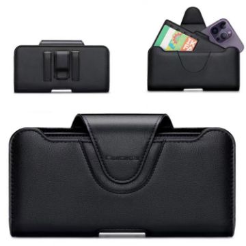 NUOKU Dual Phone Belt Clip Carrying Pouch Leather Case - Black - 1