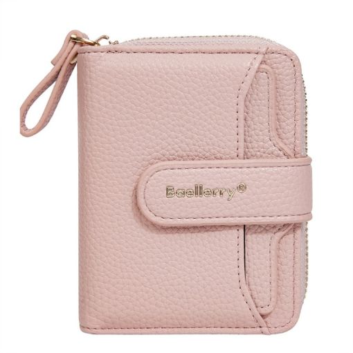 Baellerry N1915 Lychee Pattern Women Short Wallet - Light Pink - 1