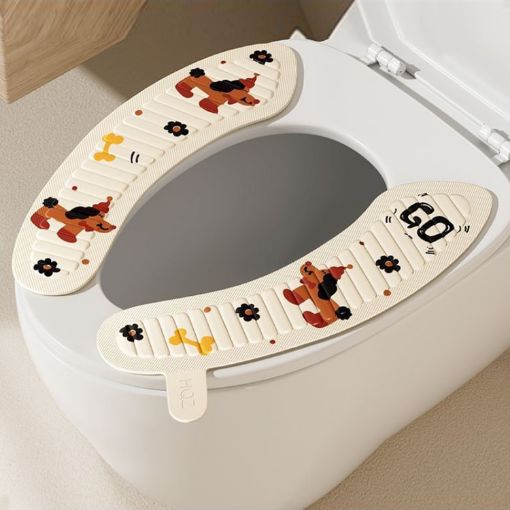 Adhesive Waterproof Toilet Mat - Cheese Puppy (1 Pair) - 1