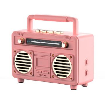 BT21 Retro USB Flash Drive FM Radio Wireless Bluetooth Speaker, Pink - 1