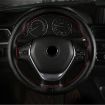 38cm Wine Red Cowhide Steering Wheel Cover - Four-Season Embossed Hand-Sewn - 7