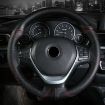 38cm Cowhide Double-Line Steering Wheel Cover - Black Red Line - 8