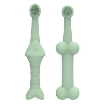 2pcs Cats And Dogs Silicone Toothbrush Set - Green - 1