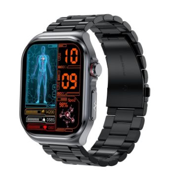 ET585 Steel Strap Smart Watch, IP68 Waterproof, ECG/Blood Measurement (Black) - 1