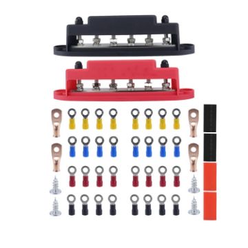 M6 RV Yacht High Current 6-column 250A Base Busbar, Red + Black - 1