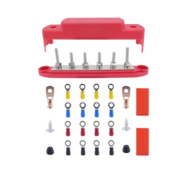 M6 RV Yacht High Current 6-column 250A Base Busbar, Red with Accessories - 1