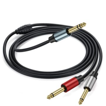 Gold Plated 6.35mm Male Dual Sound TRS Stereo to 2 x 6.35mm Male TS Mono Y Splitter Adapter Audio Cable - 1