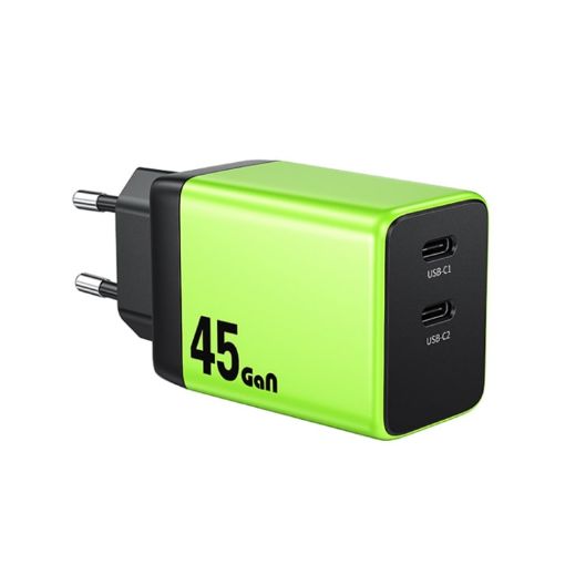 WK WP-U33 45W USB-C/Type-Cx2 GaN Fast Charger EU Plug Green - 1