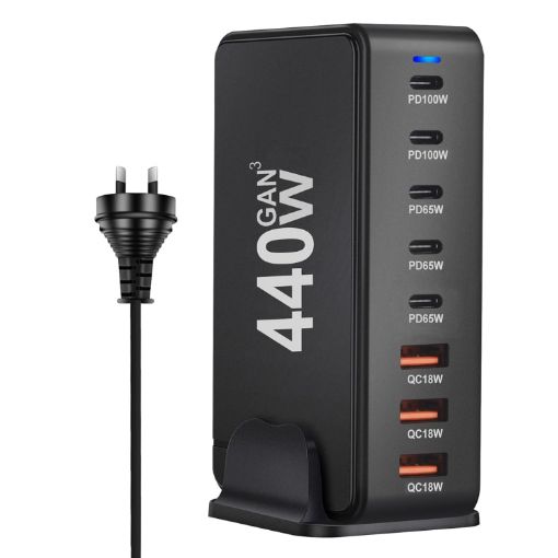 440W GaN USB Power Adapter Travel Charger with 3 x USB, 5 x PD Port - 1