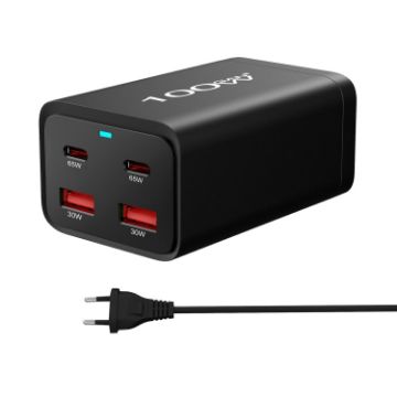2A2C-100W GaN Pro 100W USB x 2 Fast Charger EU Plug Black - 1
