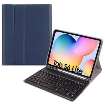 Samsung Galaxy Tab S6 Lite Bluetooth Keyboard Leather Case - Dark Blue+Black - 1