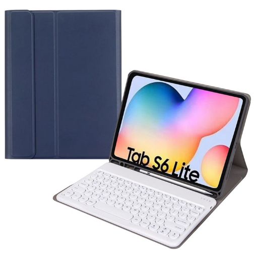 Samsung Galaxy Tab S6 Lite Bluetooth Keyboard Leather Case - Dark Blue+White - 1