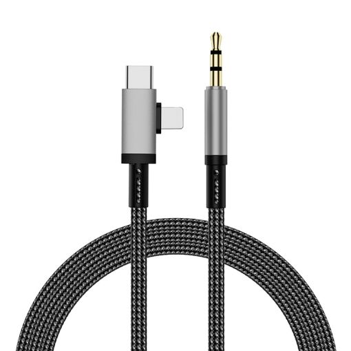 2 in 1 8 Pin USB-C to 3.5mm Car AUX Audio Adapter Cable 1m Grey - 1