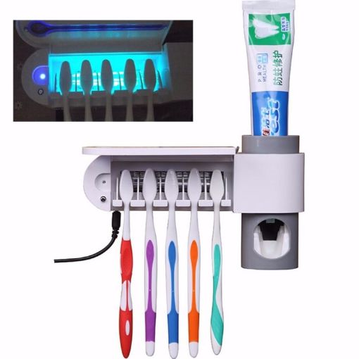Automatic Toothpaste Dispenser UV Toothbrush Sterilizer Holder (UK Plug) - 1