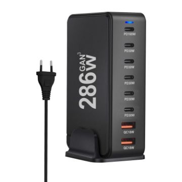 YMX-986 286W 6 Type-C, 2 USB 8-Ports Desktop Fast Charger EU Plug - 1