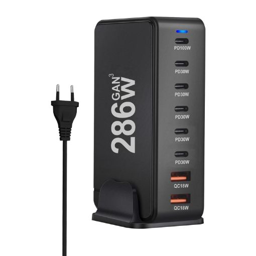 YMX-986 286W 6 Type-C, 2 USB 8-Ports Desktop Fast Charger EU Plug - 1