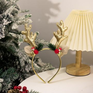 Bell Antler Headdress Christmas Ball Party Decoration Headband Gold - 1